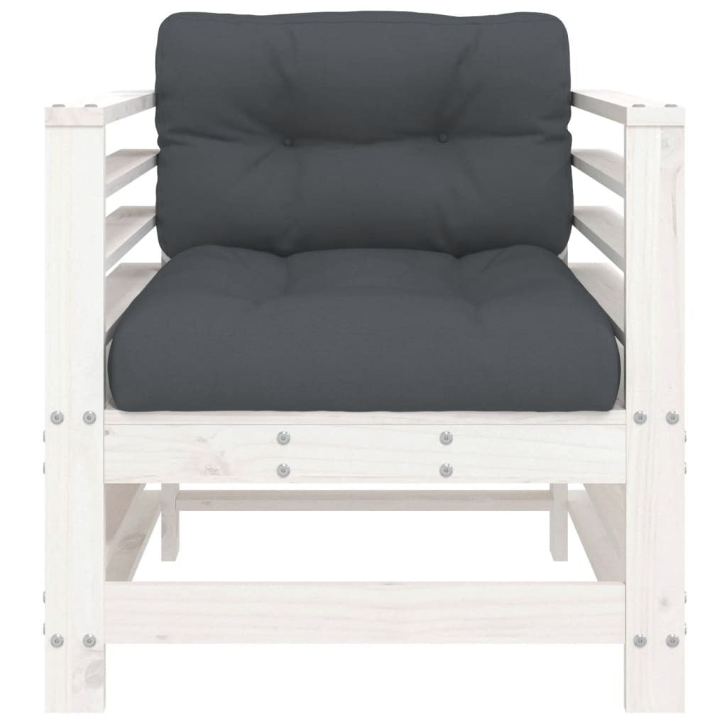 Patio Chairs with Cushions 2 pcs White Solid Wood Pine