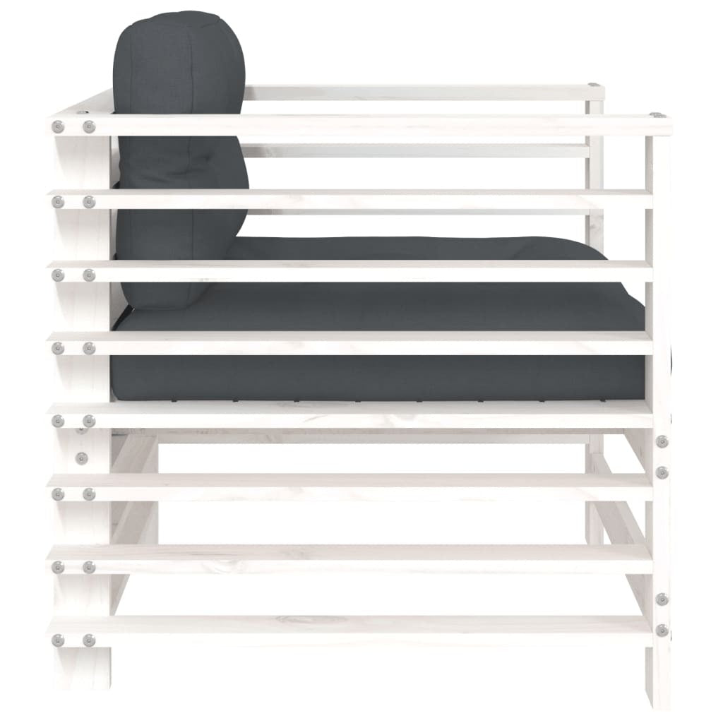 Patio Chairs with Cushions 2 pcs White Solid Wood Pine
