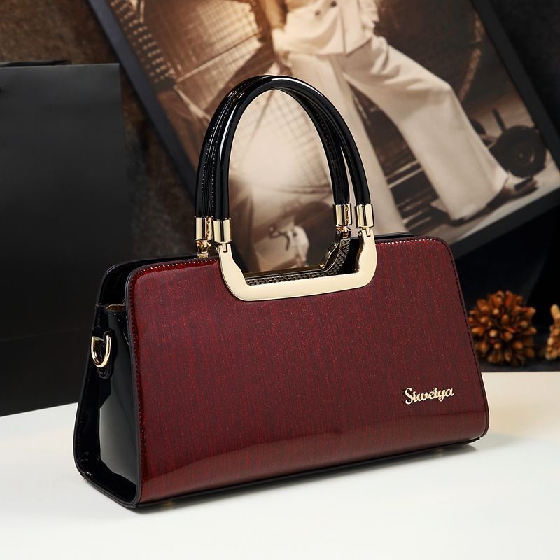 Color: Wine red - Cowhide Women's Patent Leather Handbag Crossbody Bag