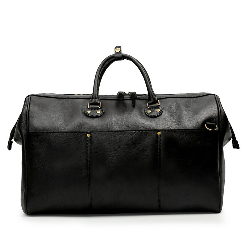 Color: Black glossy - Men's Large Capacity Genuine Leather Travel Bag Top Layer Cowhide