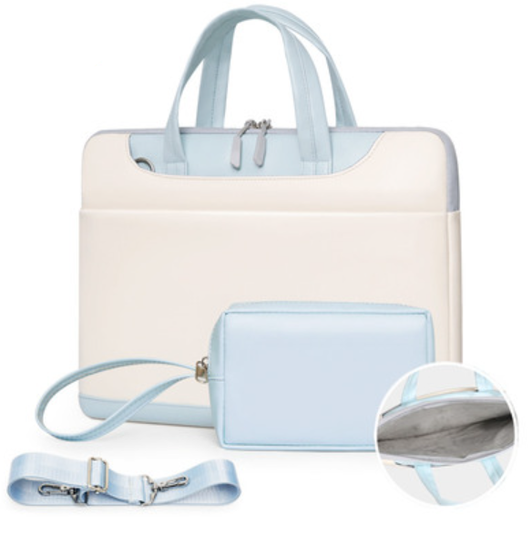 Color: Clear Sky Blue Power Pack, Size: 13.3inches - Leather Large Capacity Laptop Case