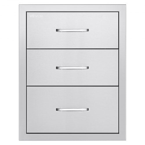 Outdoor Kitchen Drawers 18.11"W x 23.23"D x 23.23"H, Triple-Access Stainless Steel BBQ Drawers with Handles, BBQ Island Drawer for Outdoor Kitchens or Barbeque Island Patio Grill Station