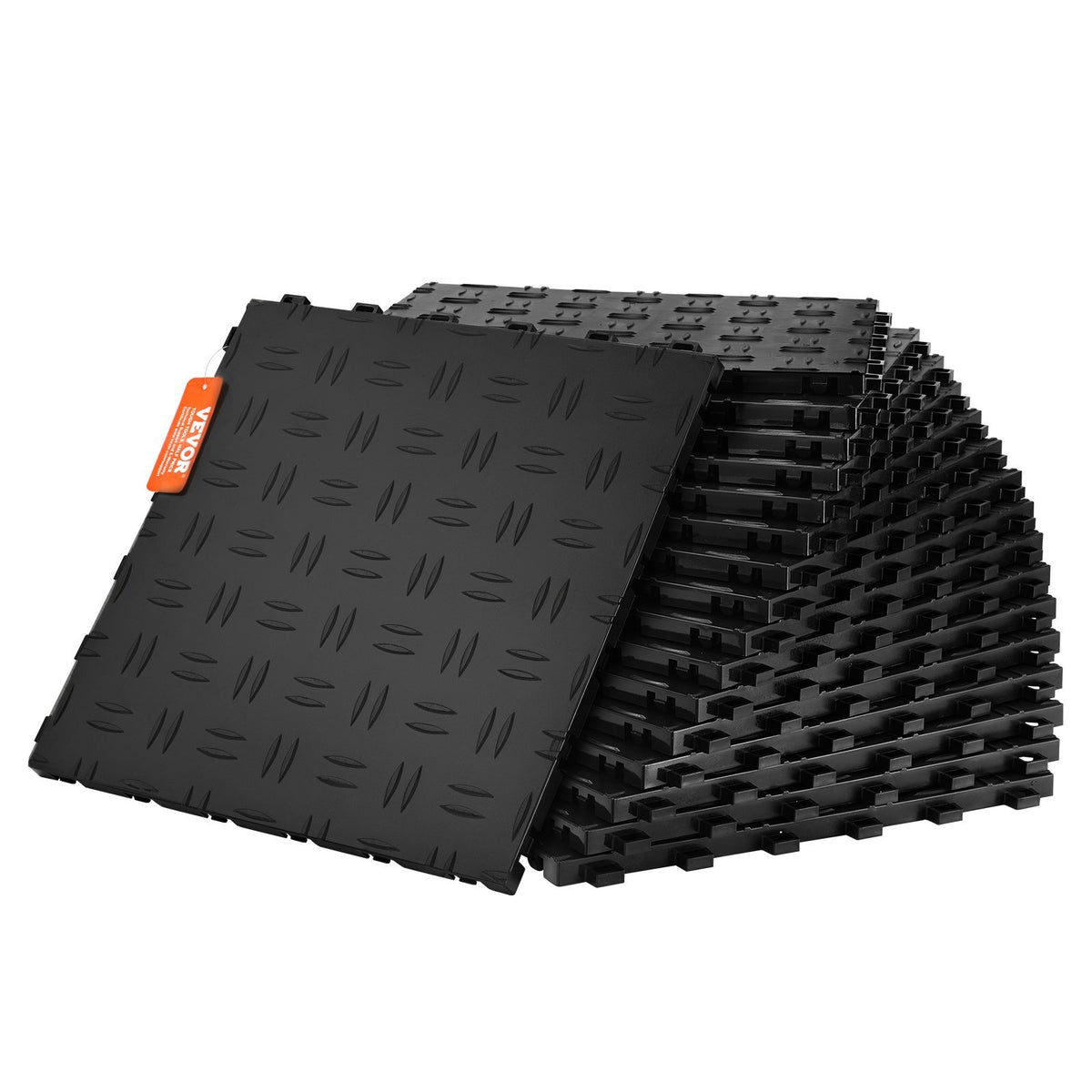 Garage Tiles Interlocking, 12 x 12 x 0.53 inch 50 Pack Garage Floor Covering Tiles, Non-Slip Double-Sided Texture Garage Flooring Tiles, for Garages, Basements, Repair Shops, Black