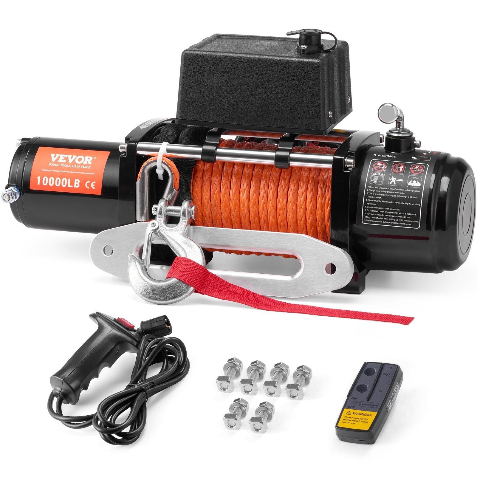Electric Winch, 10,000 lb, 12V DC Truck Winch with 7/20 in x 65 ft Synthetic Rope Aluminum Fairlead Wireless & Wired Remote Control, IP55 Waterproof for Towing Off-Road SUV Jeep Trailer Boat