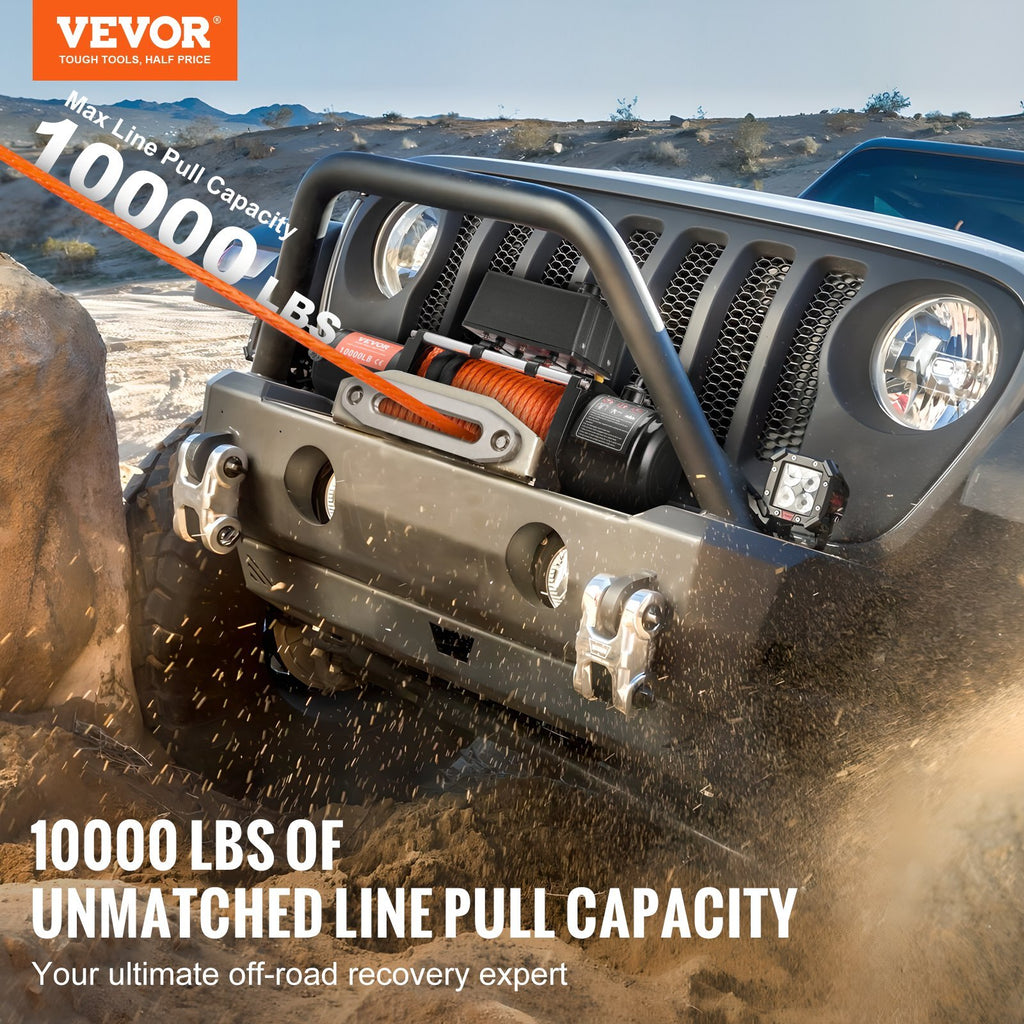 Electric Winch, 10,000 lb, 12V DC Truck Winch with 7/20 in x 65 ft Synthetic Rope Aluminum Fairlead Wireless & Wired Remote Control, IP55 Waterproof for Towing Off-Road SUV Jeep Trailer Boat
