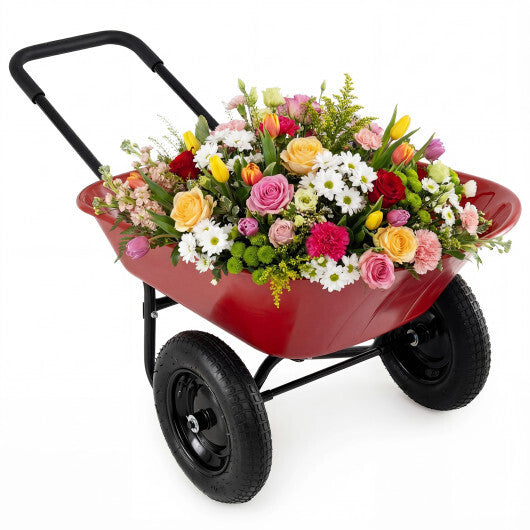 2 Tire Heavy-duty Dolly Utility Cart Wheelbarrow Garden Cart-Red - Color: Red