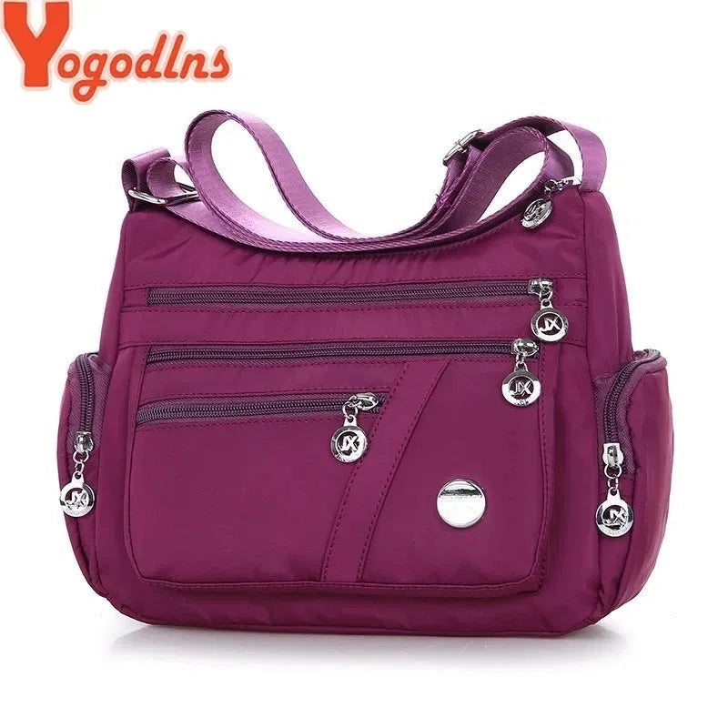 Color: NUDE, Size: S - Yogodlns Oxford Waterproof Shoulder Bag Women Casual Crossbody Bag Multifunction Shopping Handbag Large Capacity Messenger Bag