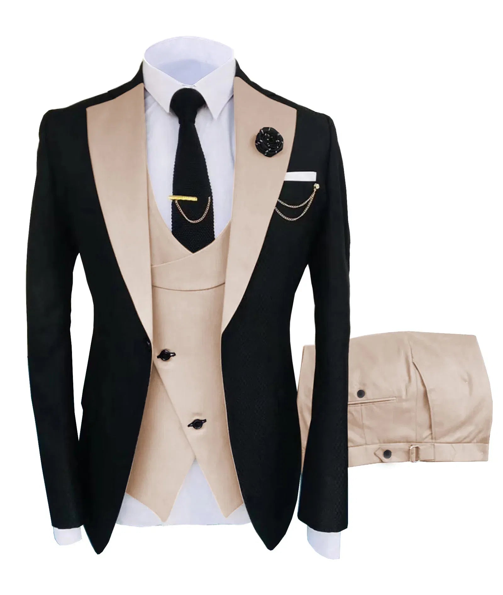 Color: MULTI, Size: One Size - New Costume Homme Popular Clothing Luxury Party Stage Men's Suit Groomsmen Regular Fit Tuxedo 3 Peice Set Jacket+Trousers+Vest