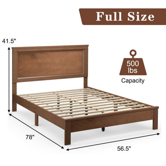 Full Size Platform Slat Bed Frame with High Headboard-Walnut - Color: Walnut - Size: Full Size