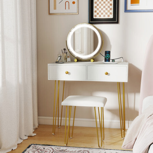 Vanity Desk with with Lighted Adjustable Mirror for Bedroom-White - Color: White