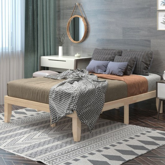 14 Inch Full Size Wood Platform Bed Frame with Wood Slat Support-Brown