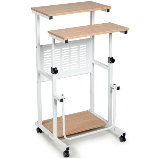 Height Adjustable Mobile Computer Stand-Up Desk with Two Modes-White