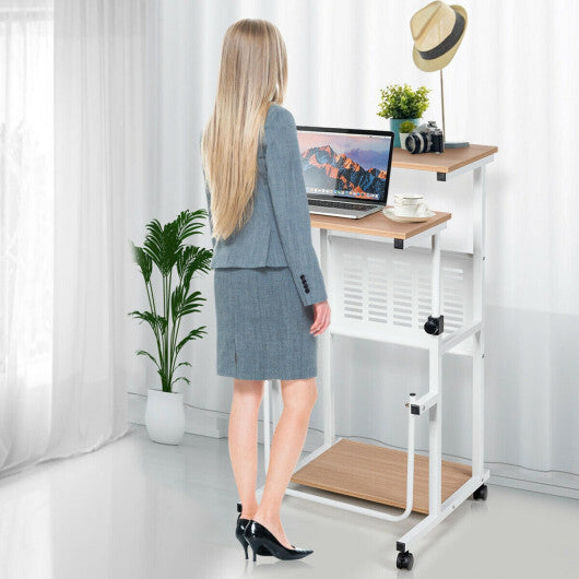 Height Adjustable Mobile Computer Stand-Up Desk with Two Modes-White