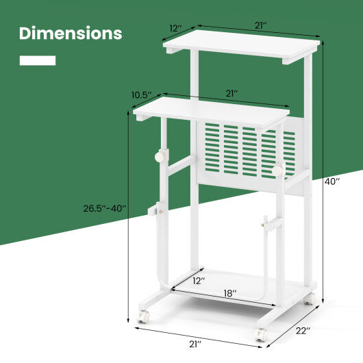 Height Adjustable Mobile Computer Stand-Up Desk with Two Modes-White