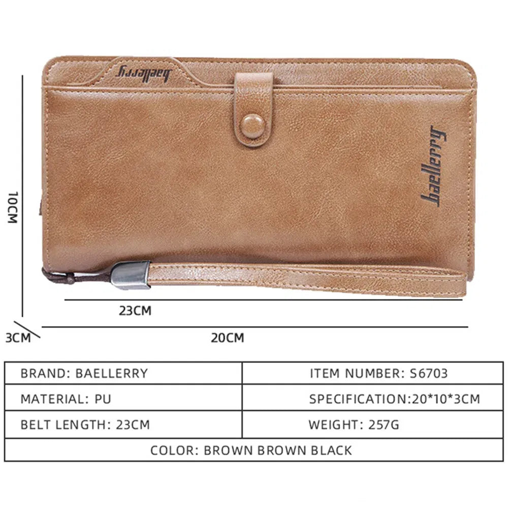 Color: Beige - 2024 Baellerry Men Long Fashion Wallets Desigh Zipper Card Holder Leather Purse Solid Coin Pocket High Quality Male Purse