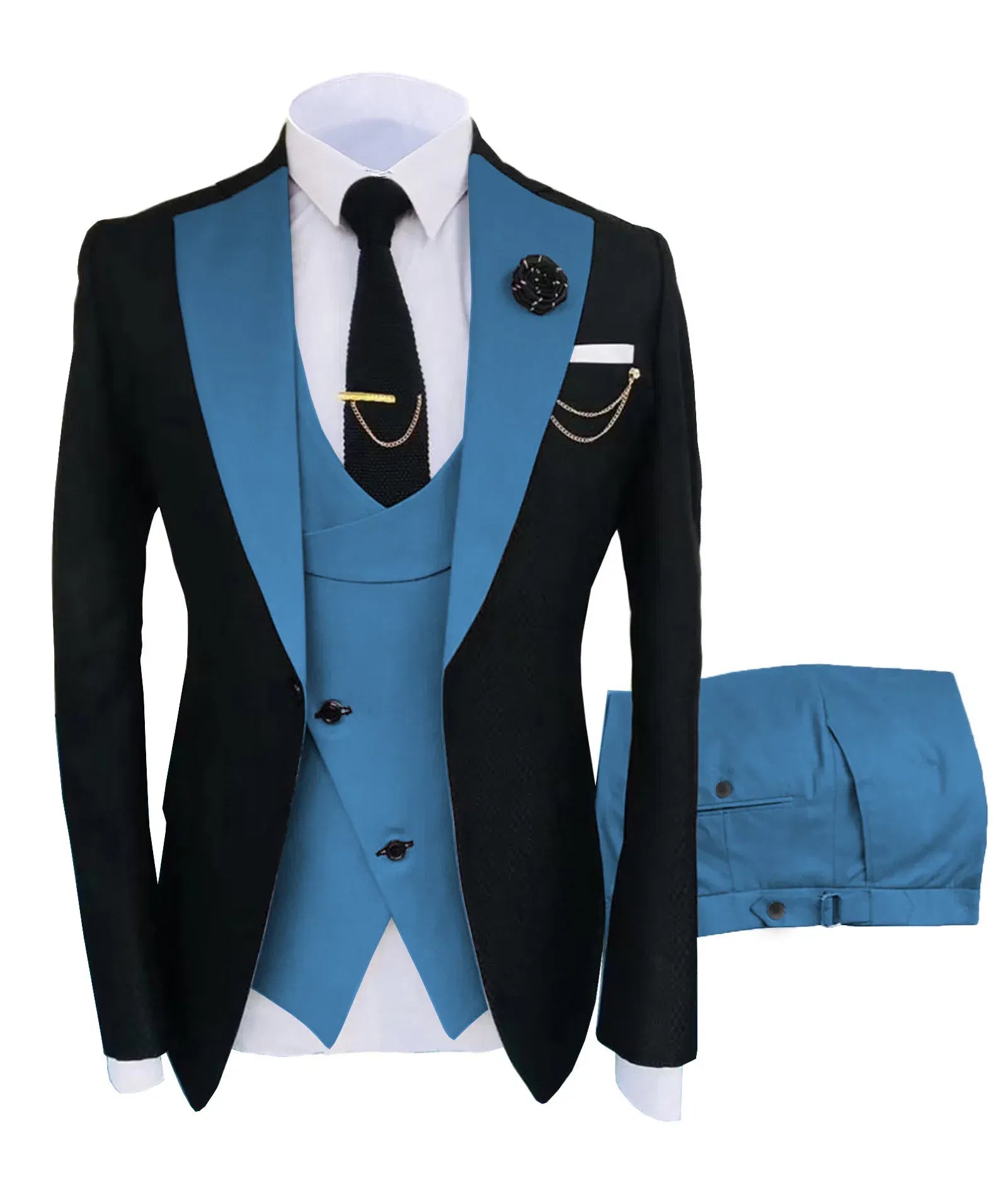 Color: MULTI, Size: One Size - New Costume Homme Popular Clothing Luxury Party Stage Men's Suit Groomsmen Regular Fit Tuxedo 3 Peice Set Jacket+Trousers+Vest