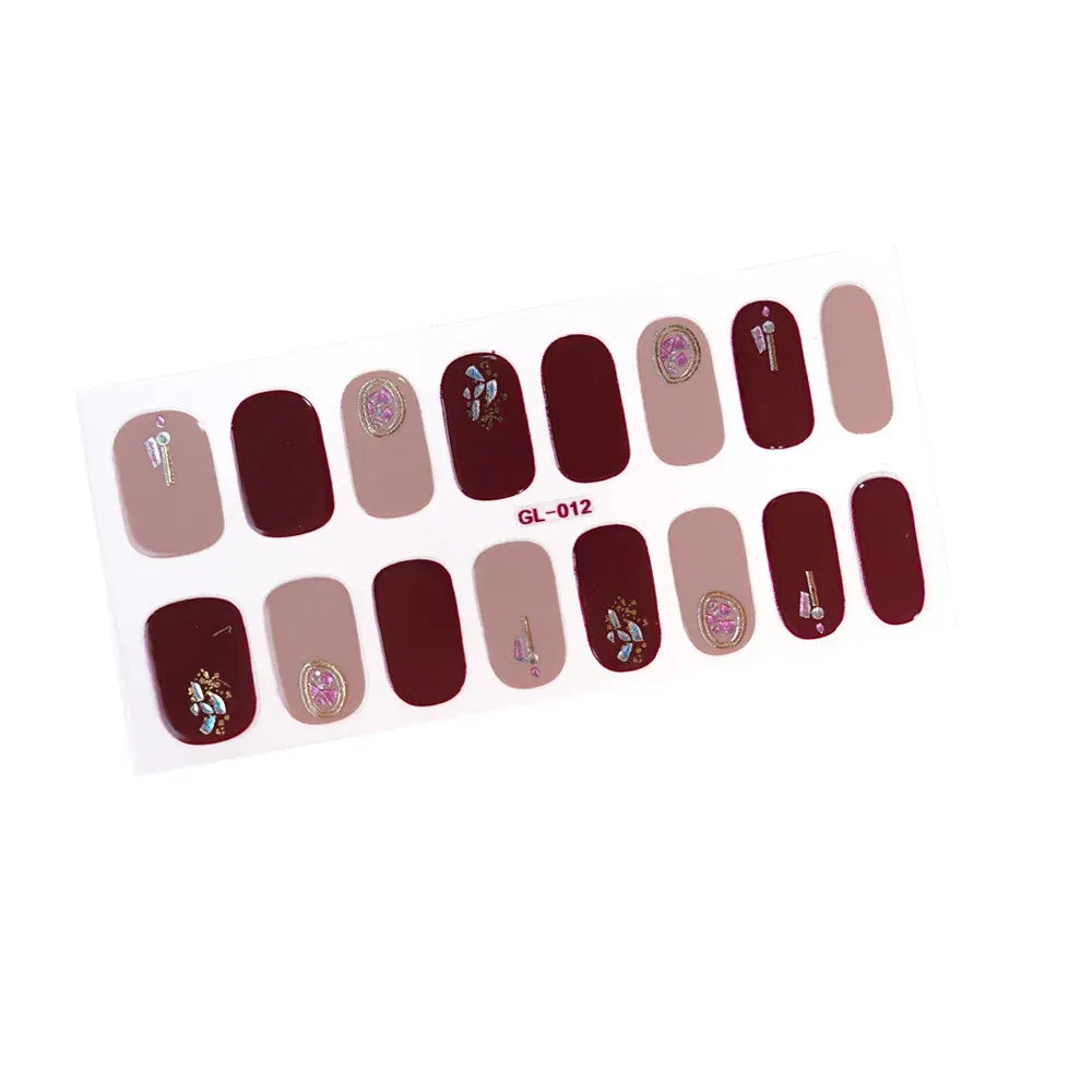 Color: Pink - 16 Tips/Sheet Patterned Nails With Creative Nail Polish Nail Art Stickers 2020 Temporary Tattoos Kids Full Cover Nail Stickers