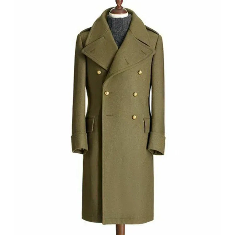 Color: army green, Size: XXXL - Windbreak Men's Jacket Wool Long Coat Lapel Double Breasted Men's Trench Coats Windbreakers Jackets Man Winter 2023 Martens Male