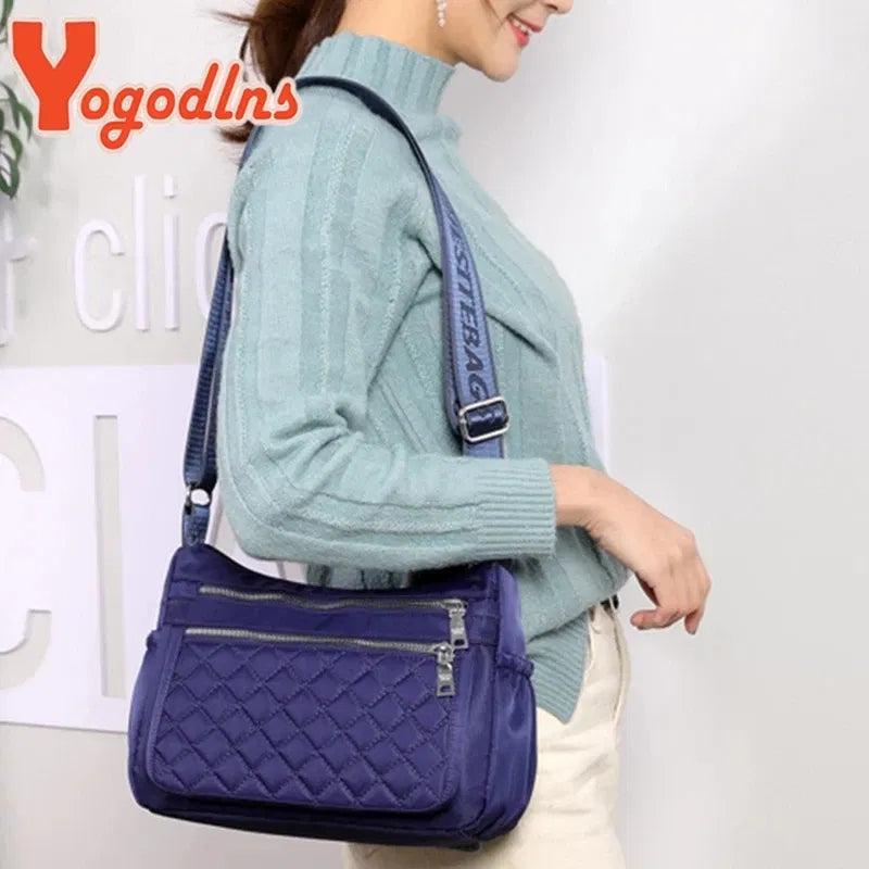 Color: Honeydew - Yogodlns Women Nylon Shoulder Bag Waterproof Multi-pocket Zipper Bag Ladies Travel Messenger Bag For Designer Bolsa Feminina