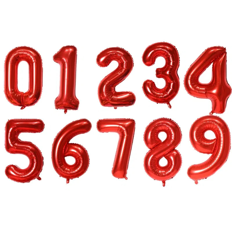 Color: RUBY, Ballon Size: 32inch, Shape: R - 16/32 inch Number Foil Rose Gold Green Silver Discolor Digital Baby Shower Supplies Kid Boy balloons Birthday Party Decoration