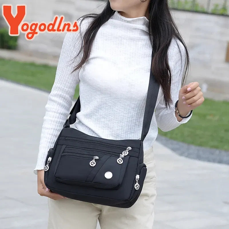 Color: NUDE, Size: S - Yogodlns Oxford Waterproof Shoulder Bag Women Casual Crossbody Bag Multifunction Shopping Handbag Large Capacity Messenger Bag