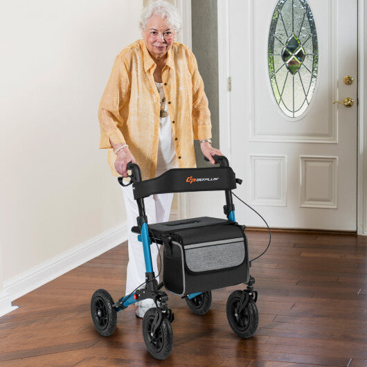 Folding Rollator Walker for Seniors with Seat for All Terrain-Navy - Color: Navy