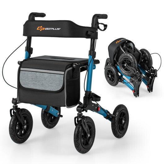 Folding Rollator Walker for Seniors with Seat for All Terrain-Navy - Color: Navy