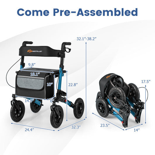 Folding Rollator Walker for Seniors with Seat for All Terrain-Navy - Color: Navy