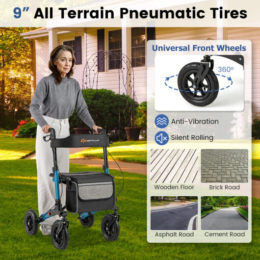 Folding Rollator Walker for Seniors with Seat for All Terrain-Navy - Color: Navy