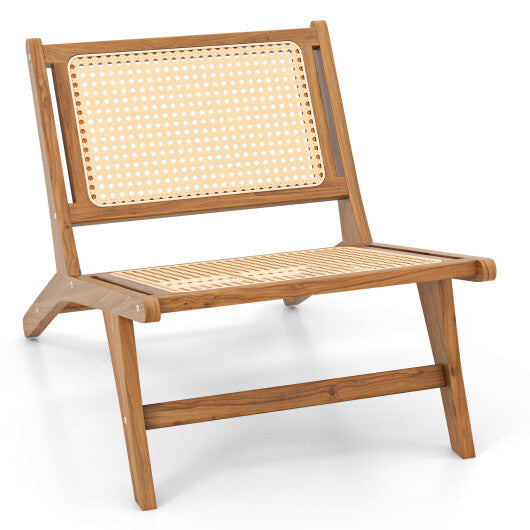 Teak Wooden Chair with Handwoven Rattan Seat and Backrest - Color: Natural
