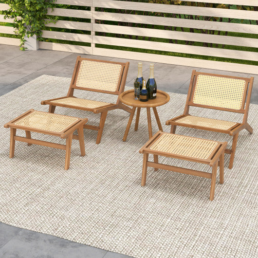 Teak Wooden Chair with Handwoven Rattan Seat and Backrest - Color: Natural