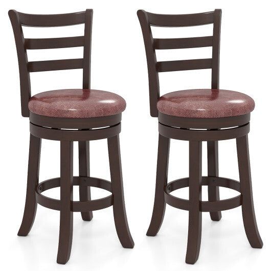 Counter Height Swivel Barstools Set of 2 with Faux Leather Seat and Wrap-around Footrest-24 - Size: 24 inches