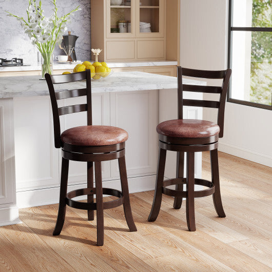 Counter Height Swivel Barstools Set of 2 with Faux Leather Seat and Wrap-around Footrest-24 - Size: 24 inches