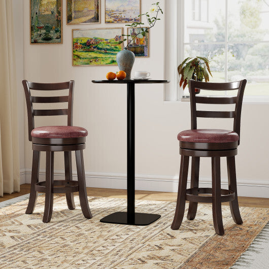 Counter Height Swivel Barstools Set of 2 with Faux Leather Seat and Wrap-around Footrest-24 - Size: 24 inches