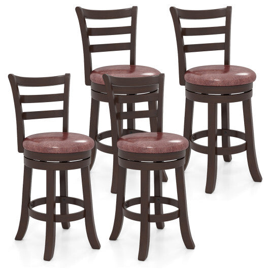 Counter Height Swivel Barstools Set of 2 with Faux Leather Seat and Wrap-around Footrest-24 - Size: 24 inches