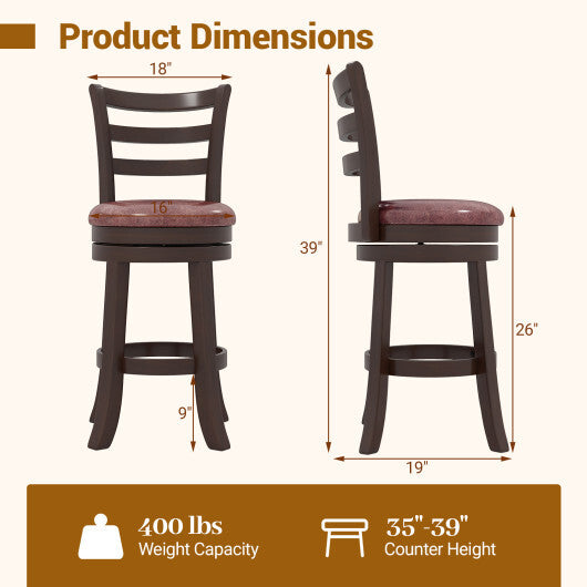 Counter Height Swivel Barstools Set of 2 with Faux Leather Seat and Wrap-around Footrest-24 - Size: 24 inches