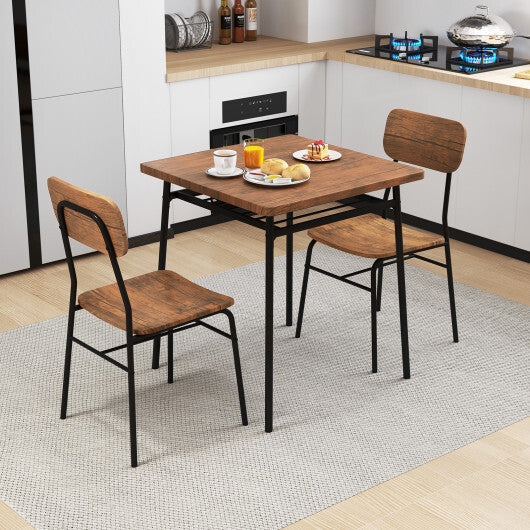 3 Piece Dining Table Set for 2 Wood Square Table with Metal Frame-Brown - Color: Brown