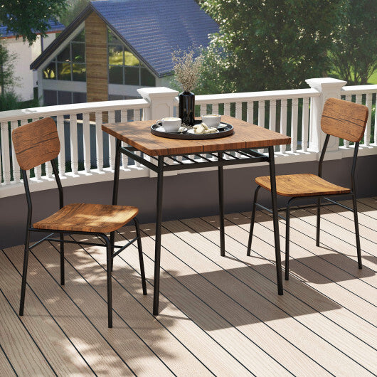 3 Piece Dining Table Set for 2 Wood Square Table with Metal Frame-Brown - Color: Brown