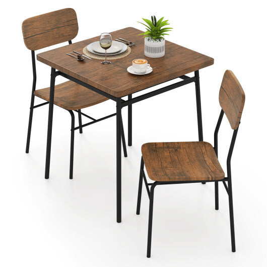 3 Piece Dining Table Set for 2 Wood Square Table with Metal Frame-Brown - Color: Brown