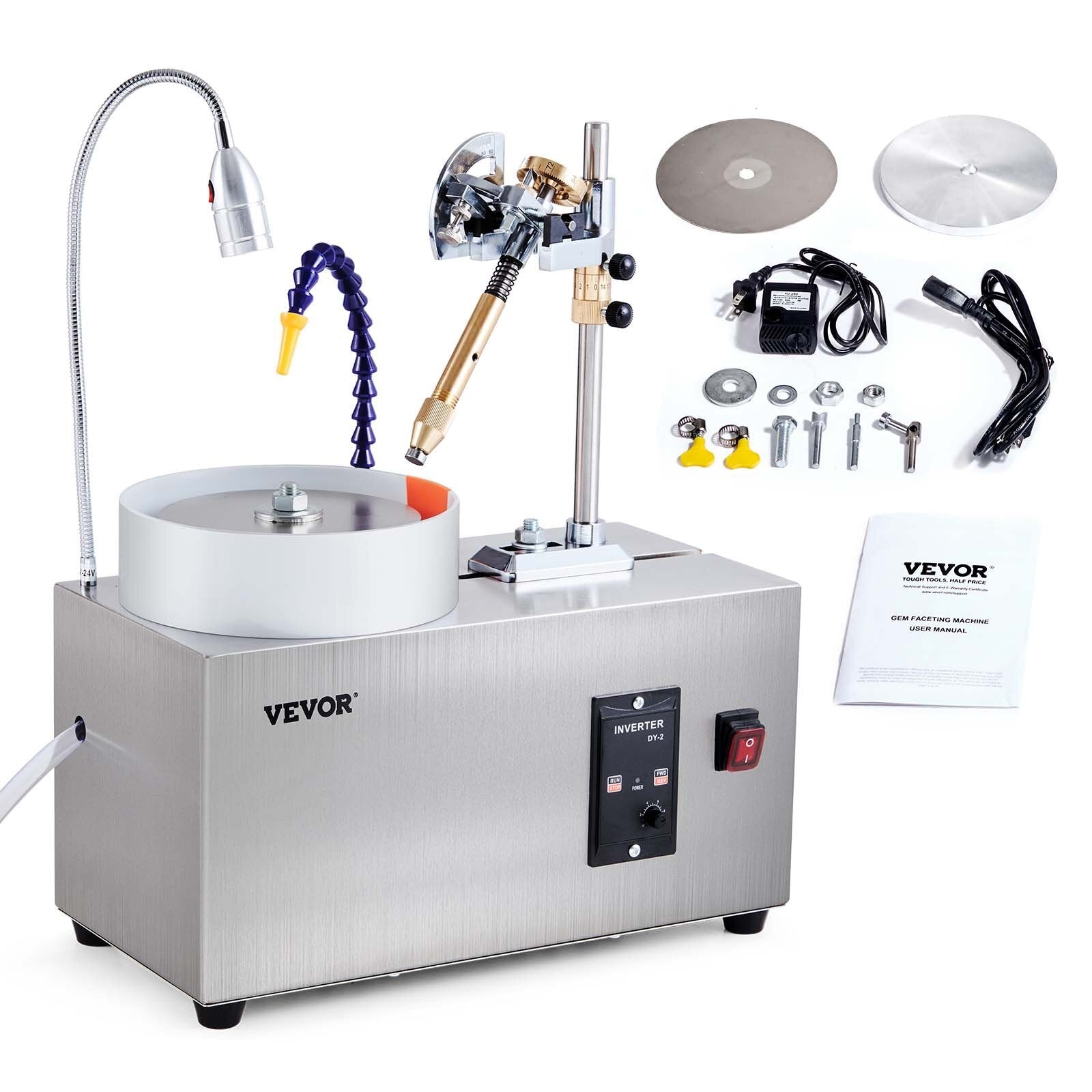 Gem Faceting Machine, 180W Jade Grinding Polishing Machine 0-2980RPM Adjustable Rotating Speed, Rock Jewel Angle Polisher with Precise Mechanical Manipulator & Scale Gem Jade Stone Crystal