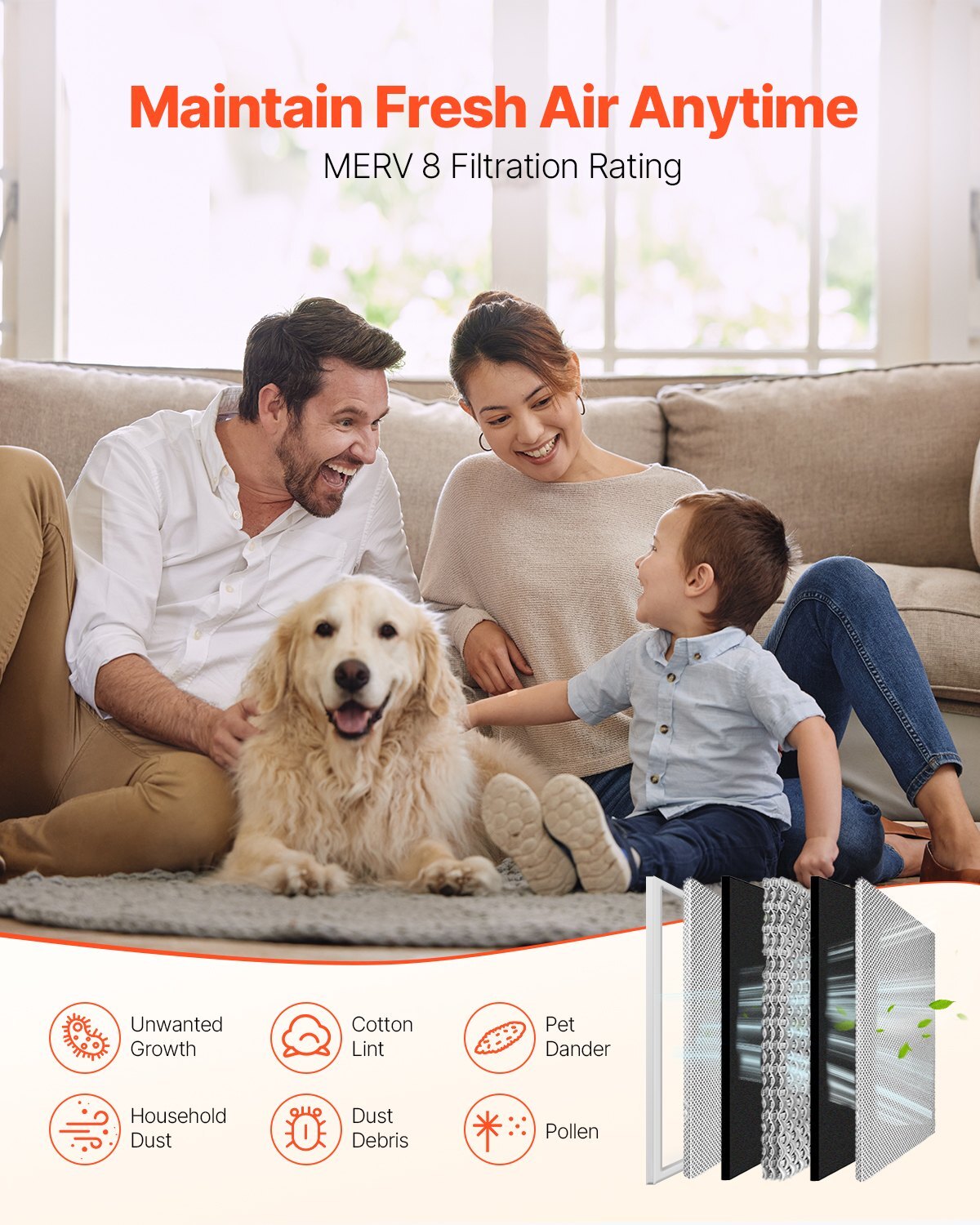 Electrostatic Air Filter, 20x20x1 inch Washable & Reusable Aluminum AC/HVAC Furnace Filter, MERV 8 Long Lifetime, Home or Office (Actual Size: 19.75 x 19.75 x 0.82 in)