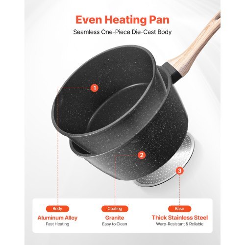 Saucepan Set, 1.5 QT & 2.5 QT Nonstick Saucepan with Glass Lids, Multipurpose Cooking Sauce Pots with Detachable Handles, Sauce Pan Kitchen Cooking Pot with Coating, Induction Compatible, Black