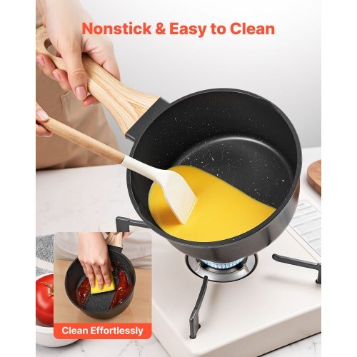 Saucepan Set, 1.5 QT & 2.5 QT Nonstick Saucepan with Glass Lids, Multipurpose Cooking Sauce Pots with Detachable Handles, Sauce Pan Kitchen Cooking Pot with Coating, Induction Compatible, Black