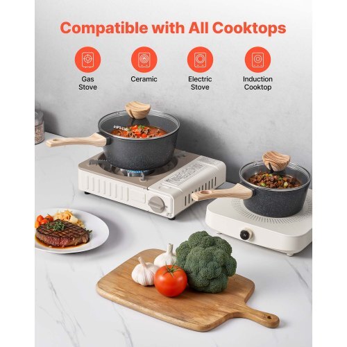Saucepan Set, 1.5 QT & 2.5 QT Nonstick Saucepan with Glass Lids, Multipurpose Cooking Sauce Pots with Detachable Handles, Sauce Pan Kitchen Cooking Pot with Coating, Induction Compatible, Black