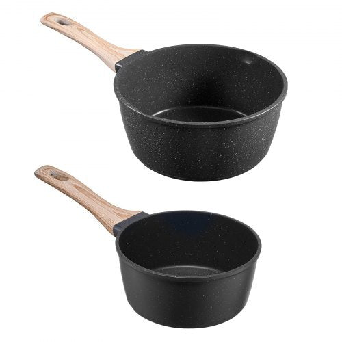 Saucepan Set, 1.5 QT & 2.5 QT Nonstick Saucepan with Glass Lids, Multipurpose Cooking Sauce Pots with Detachable Handles, Sauce Pan Kitchen Cooking Pot with Coating, Induction Compatible, Black