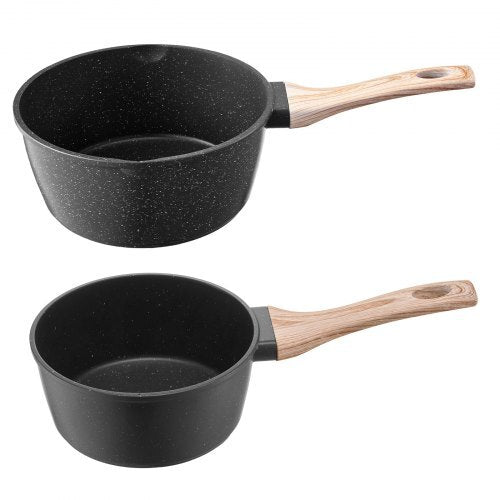 Saucepan Set, 1.5 QT & 2.5 QT Nonstick Saucepan with Glass Lids, Multipurpose Cooking Sauce Pots with Detachable Handles, Sauce Pan Kitchen Cooking Pot with Coating, Induction Compatible, Black