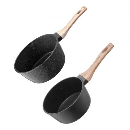 Saucepan Set, 1.5 QT & 2.5 QT Nonstick Saucepan with Glass Lids, Multipurpose Cooking Sauce Pots with Detachable Handles, Sauce Pan Kitchen Cooking Pot with Coating, Induction Compatible, Black