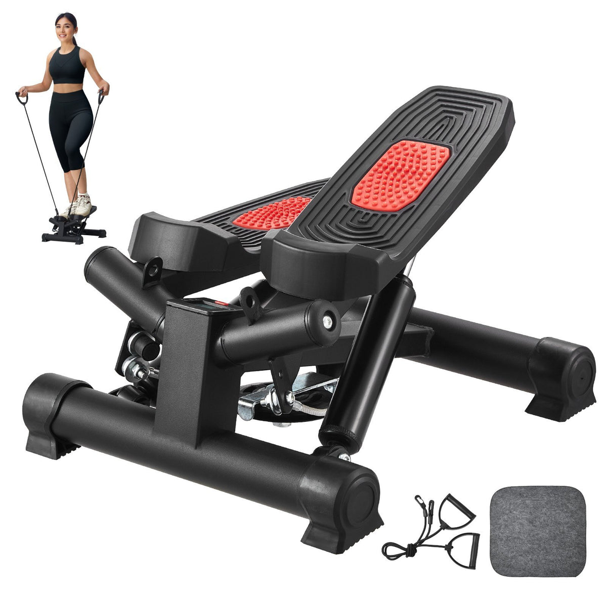 Stair Stepper, Mini Stepper for Exercise at Home, Hydraulic Fitness Twist Stepper with Resistance Bands, Full Body Workout Cardio Equipment, Stair Climber with LCD Monitor, 330LBS Load Capacity