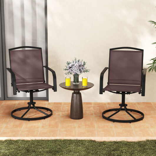 Outdoor Swivel Chairs Set of 2 with High Back and Breathable Seat-Coffee - Color: Coffee