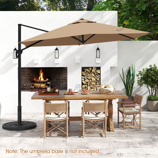 9 FT Cantilever Patio Umbrella with Vented Top and Sun-Protective Canopy-Brown - Color: Brown